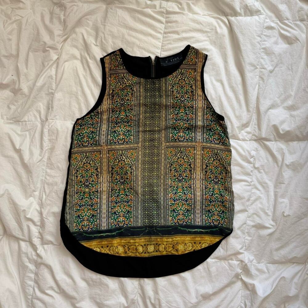 vida‎ top geometric abstract print sleeveless top womens XL flowy artsy fairy